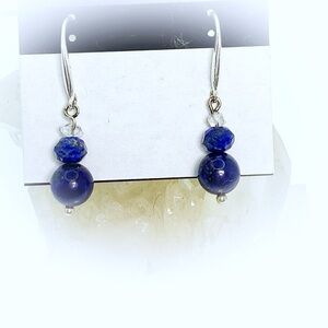 Elegant Blue Lapis, Herkimer Diamond & Sterling Silver Beaded Earrings!